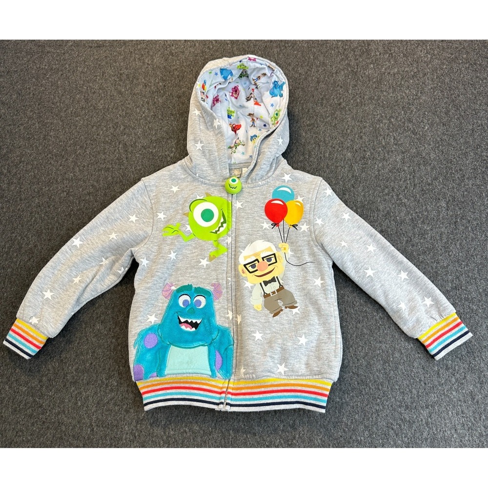 Disney 100 Pixar Monster Up Hoodie Jacket Gray Full Zip Hooded Boy's Size 5 EUC - Picture 2 of 16
